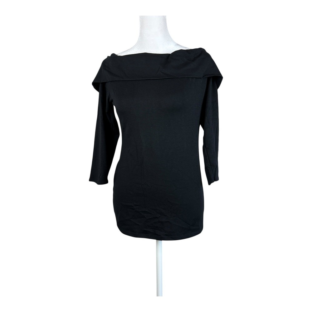 Hinge Black Top Womens Medium  Off The Shoulder 3/4 Sleeve Knit Party‎ Comfort